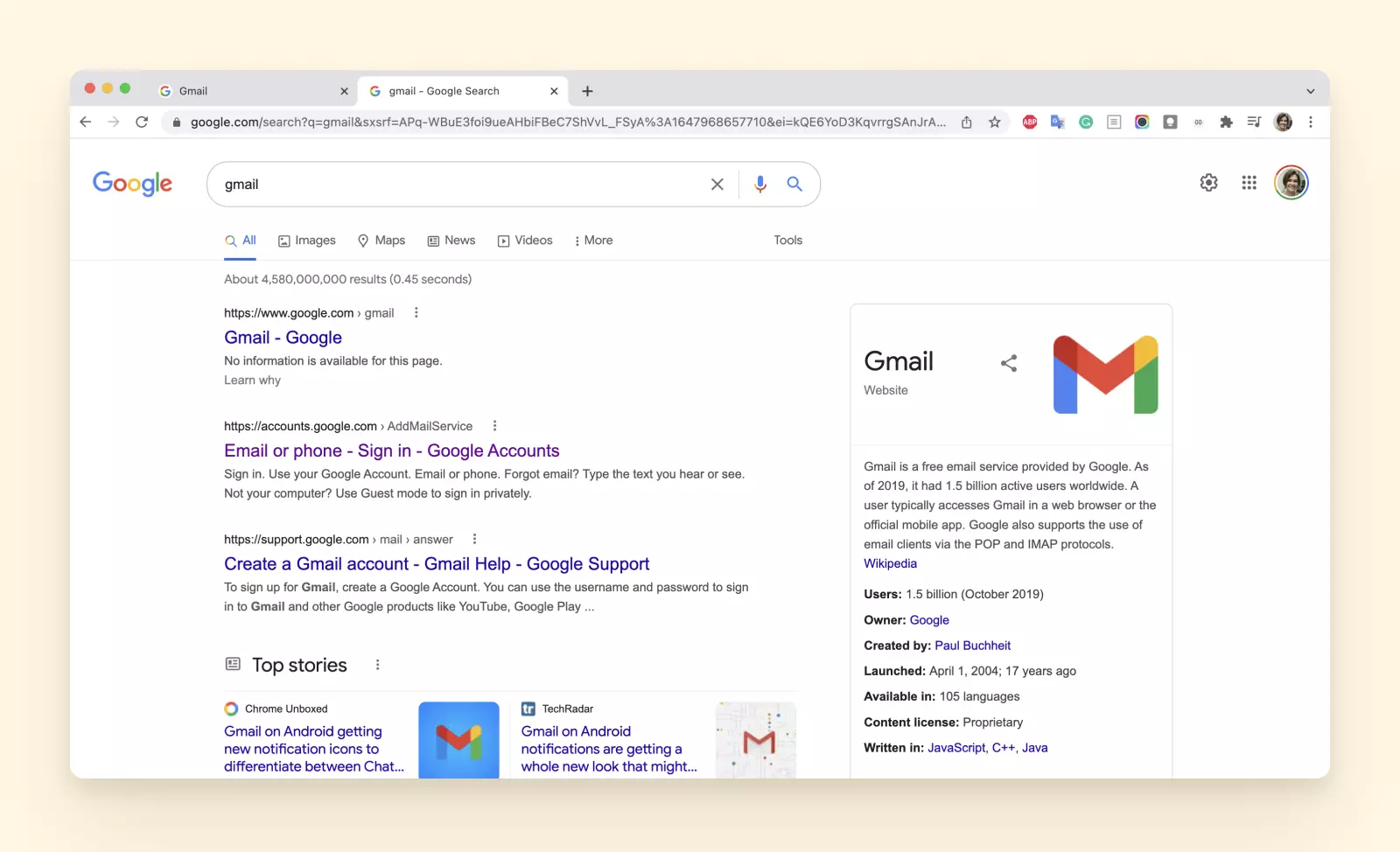 Search results for Gmail