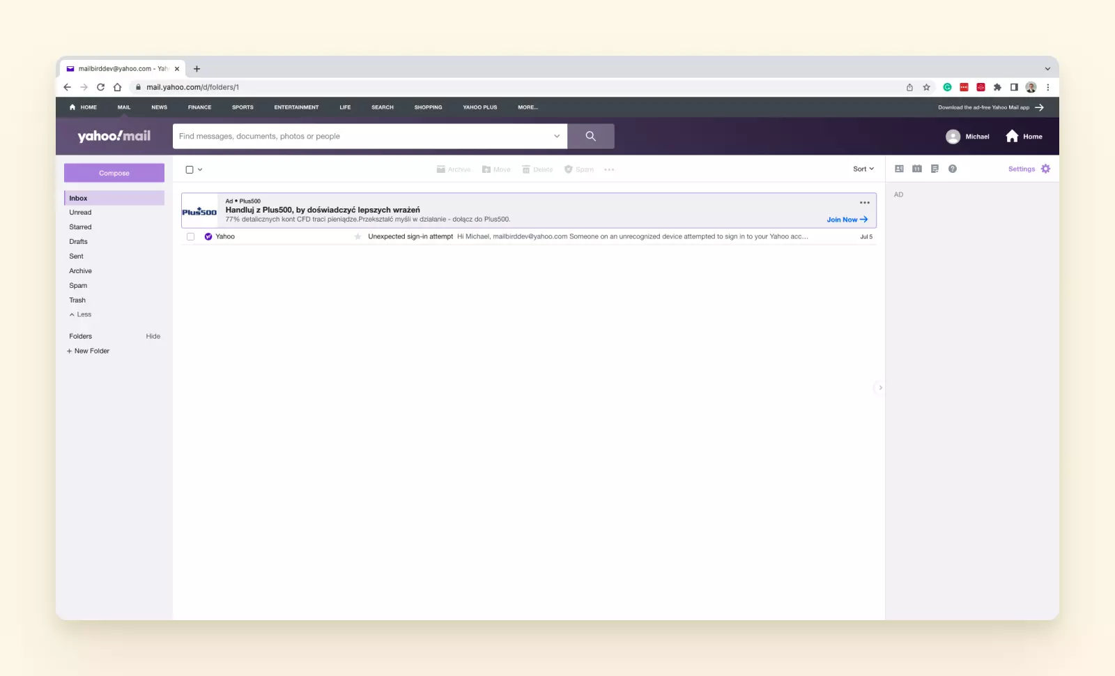 Yahoo webmail interface