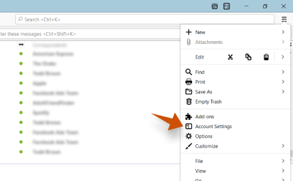 Step 1: To configure Yahoo.com on Thunderbird, In Mozilla Thunderbird, from the menu select Account Settings
