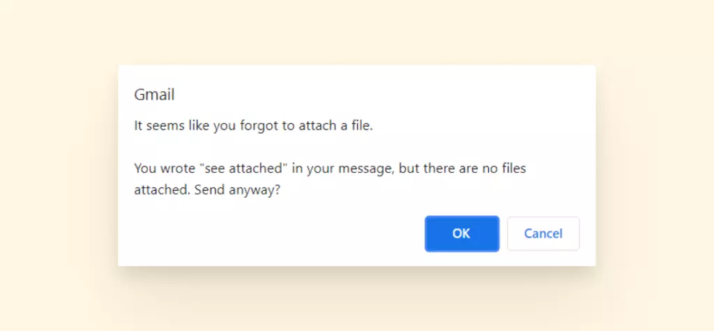 Screenshot to show the attachment prompt from Gmail