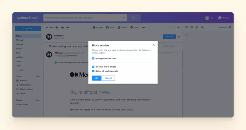 Blocking senders in Yahoo