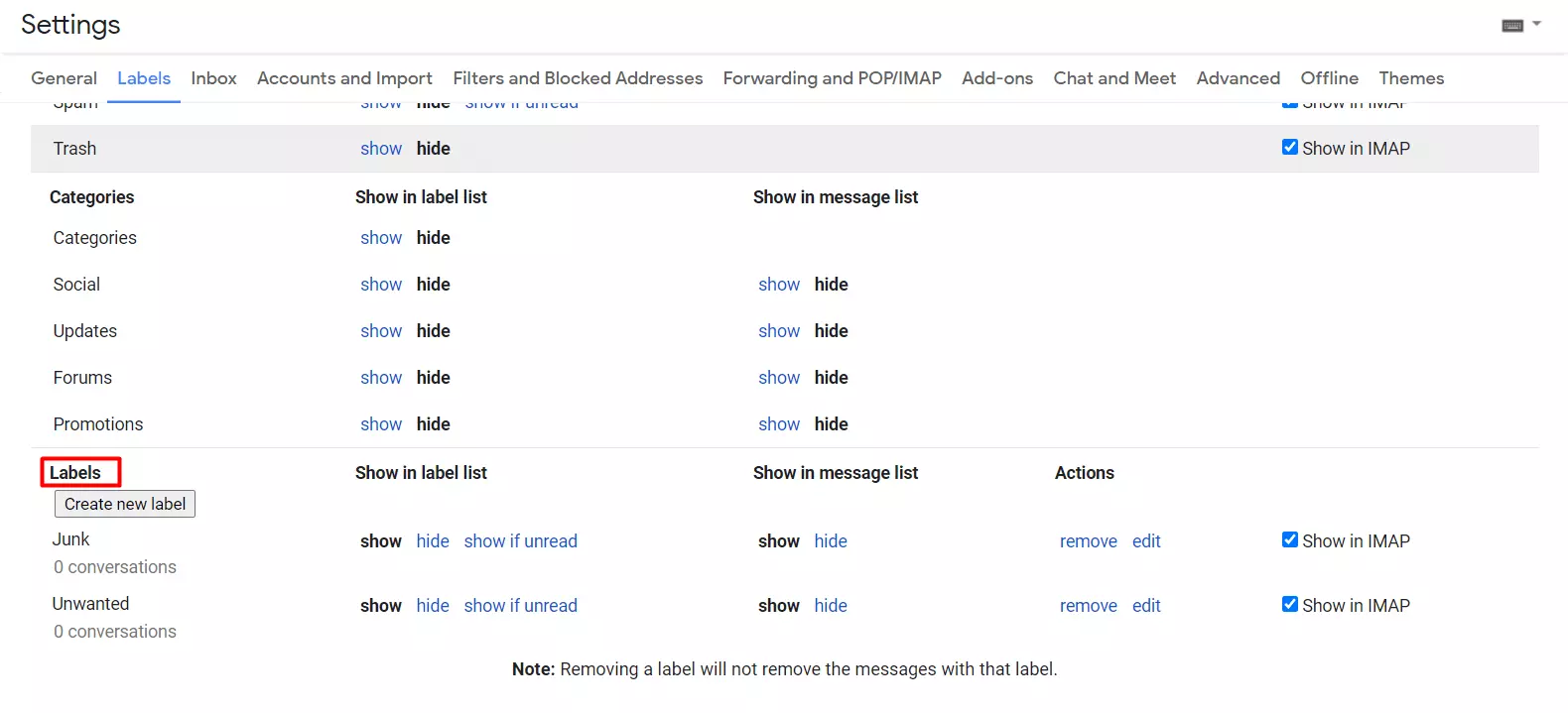 Create new labels in Gmail