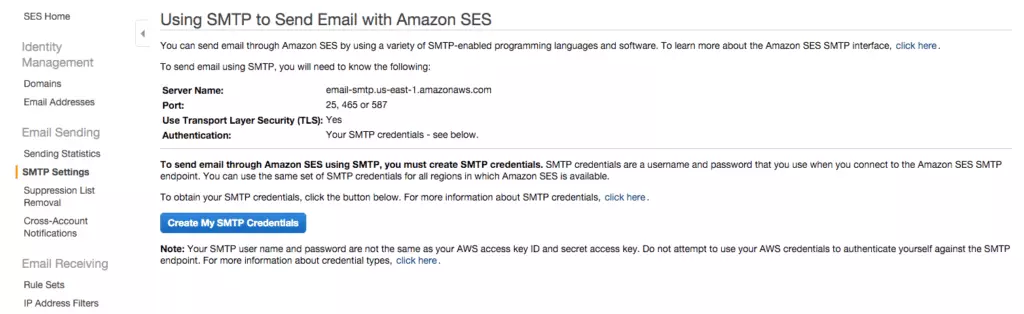 SMTP credentials for AWS Simple Email Service