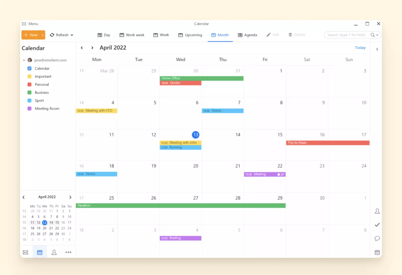 emClient Synced Calendars