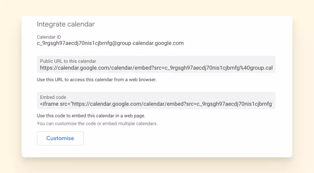 Where to find Google calendar url