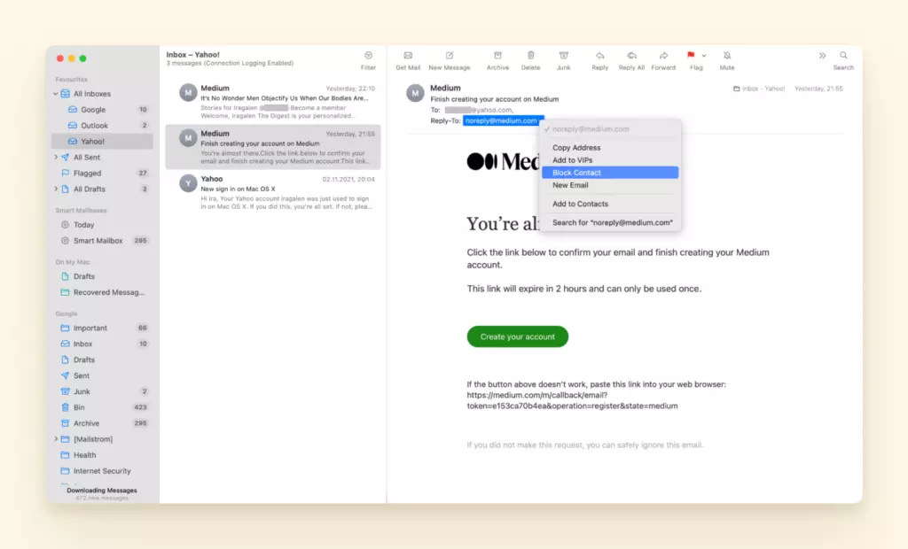 How to a block contact in Mac Mail