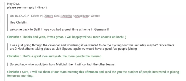 In-line reply feature in Mailbird