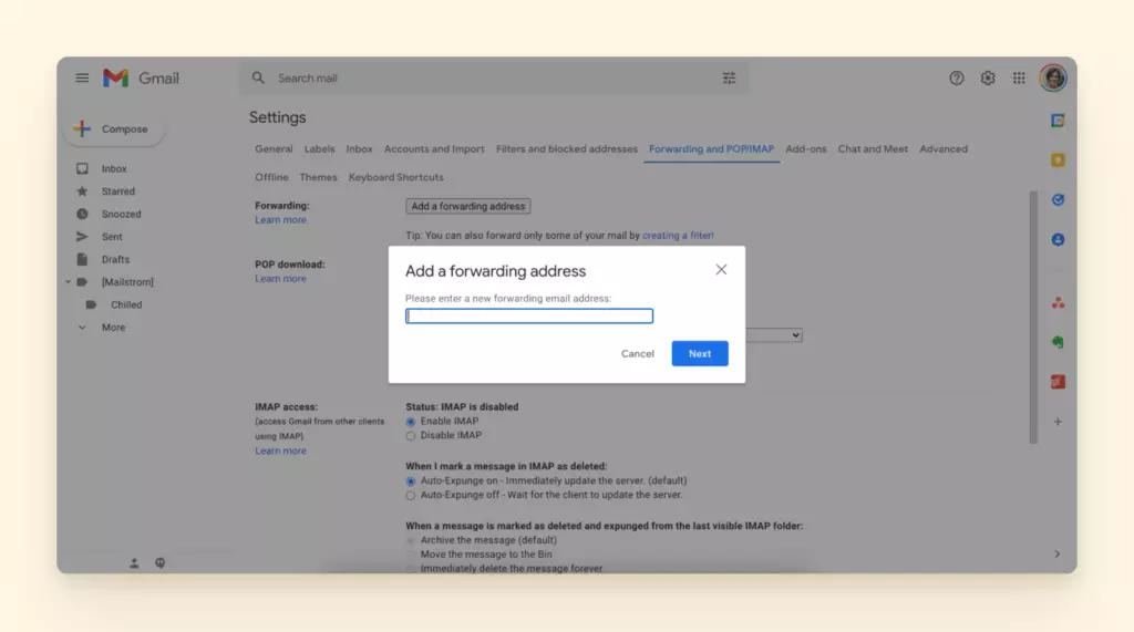 Adding a forwarding address in Gmail