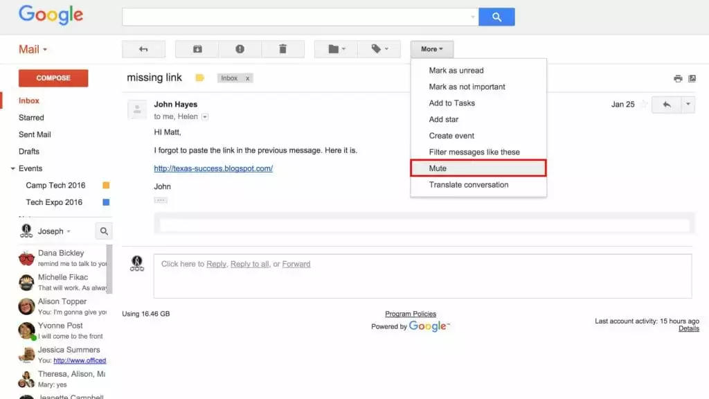 Mute conversations in Gmail