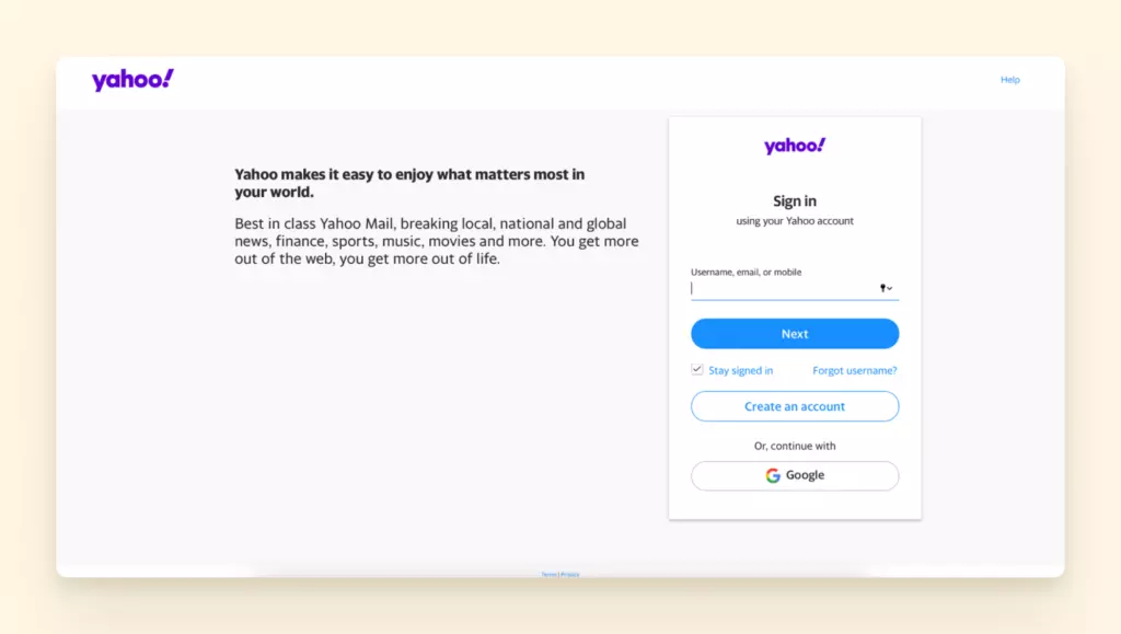Log into Yahoo mail