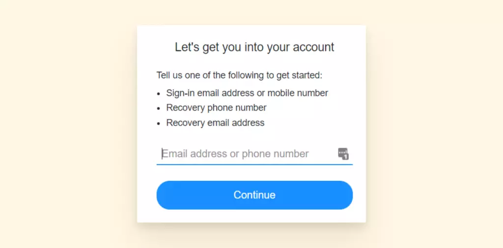 Example of yahoo email account recovery process