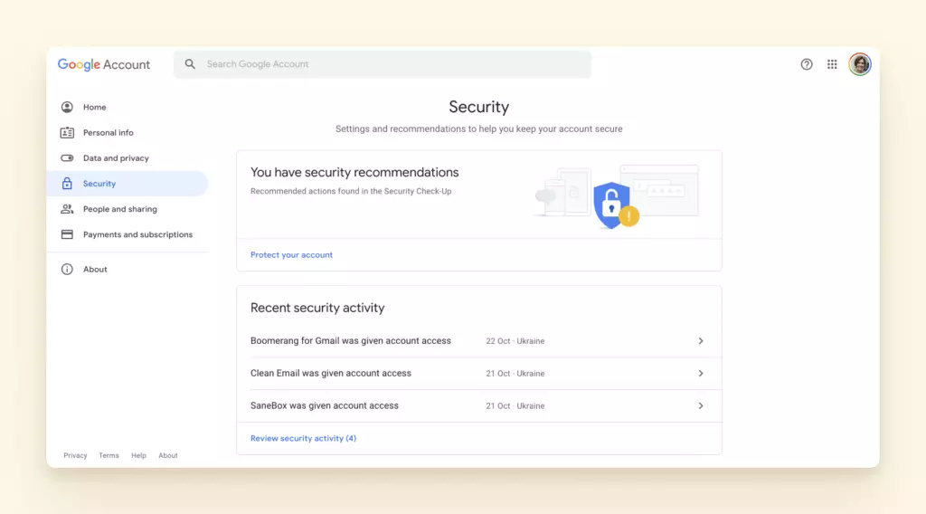 Google security options