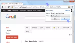 A preview of adding a single email as a bookmark in Chrome.