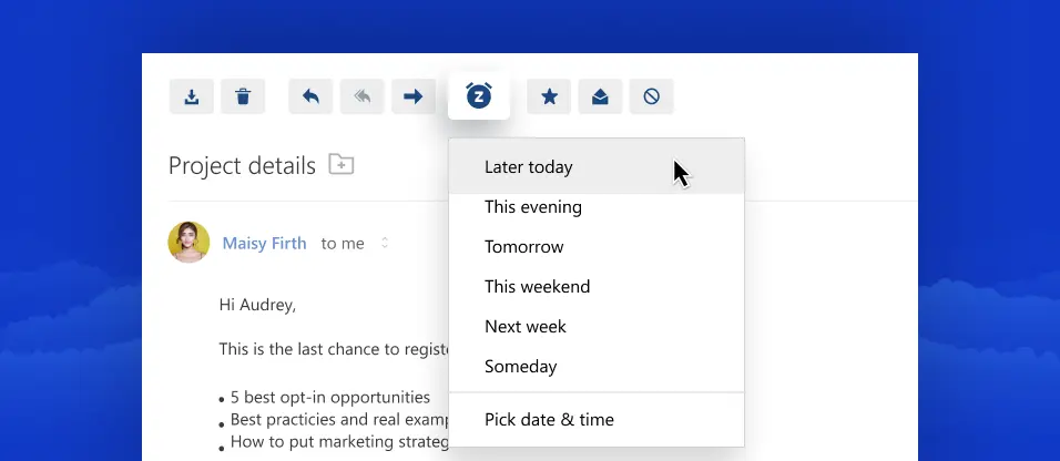Snooze distracting emails to clean up your inbox when using Yahoo.com