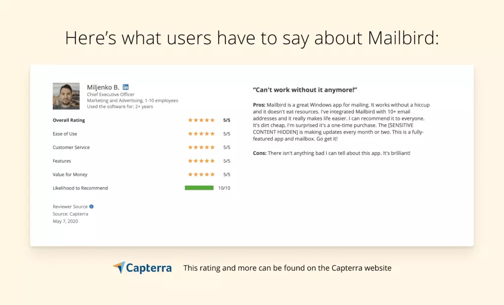 Mailbird review from Capterra