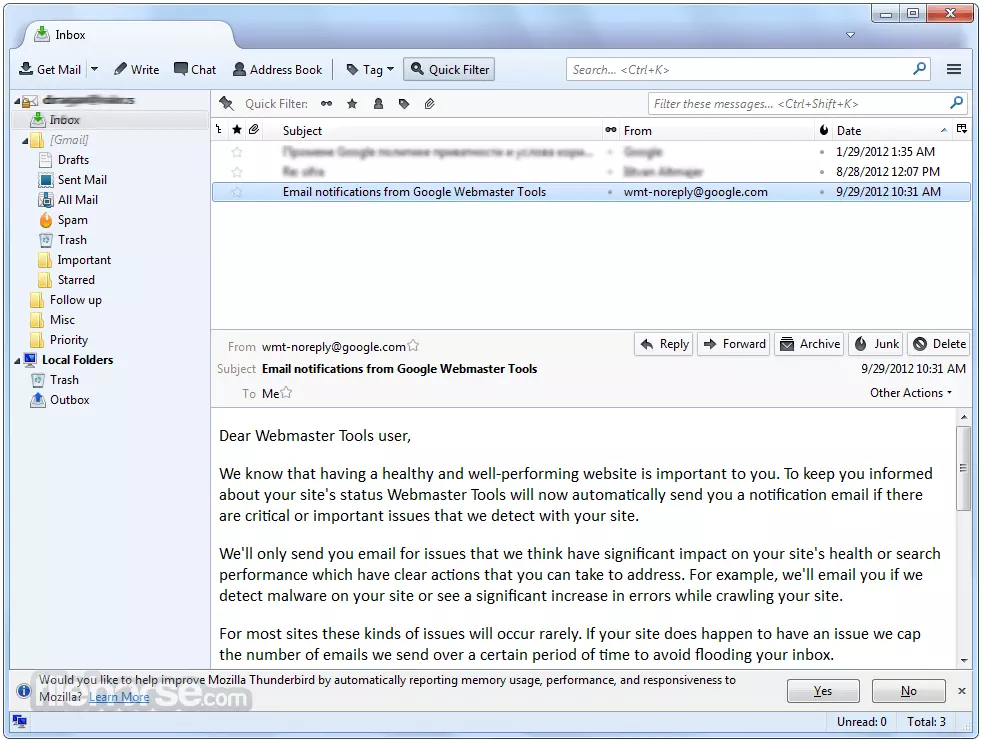 Thunderbird POP3 email client