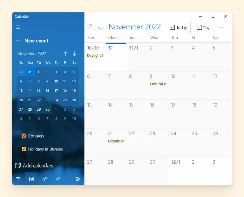 Google Calendar opened in Windows Calendar